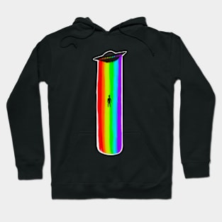 Alien Rainbow ufo abducting human Hoodie